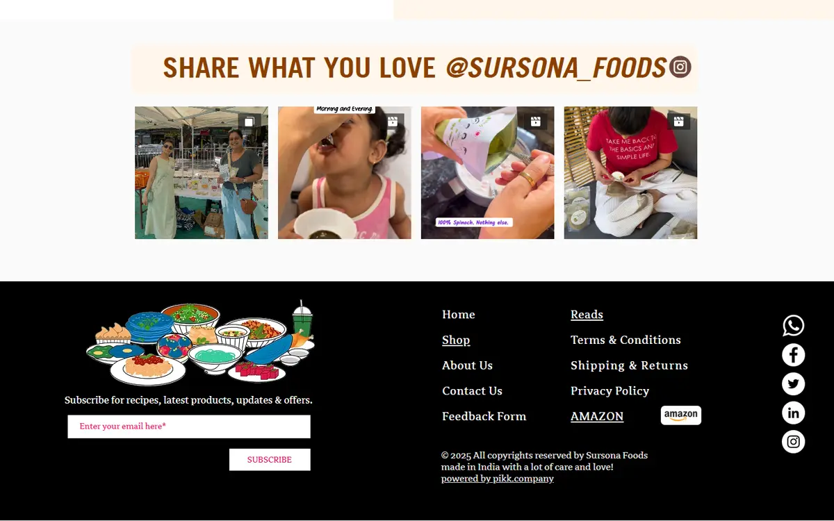 Sursona Foods website: the next step, “Share what you love”